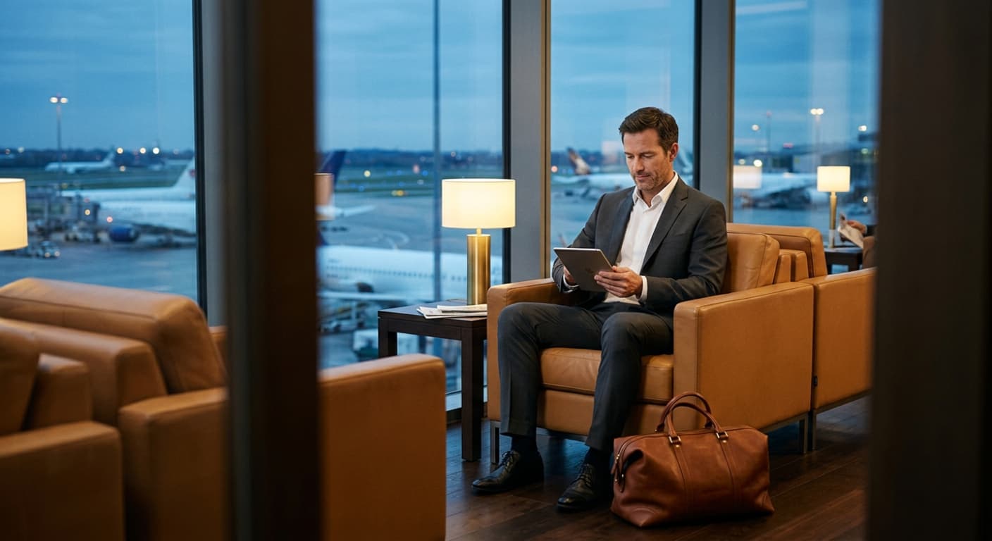 Welcome Wings client in a premium airport lounge
