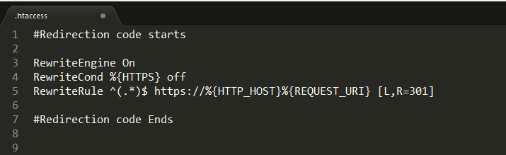 Adding redirect code to htaccessfile